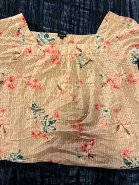 torrid Beige Floral Square-Neck Blouse with Pink and Teal Accents